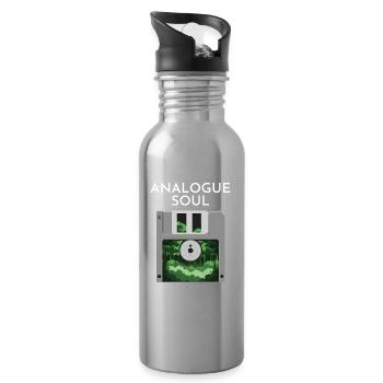 Old School Analog Floppy Disk Natural - Water bottle with straw - silver - Right