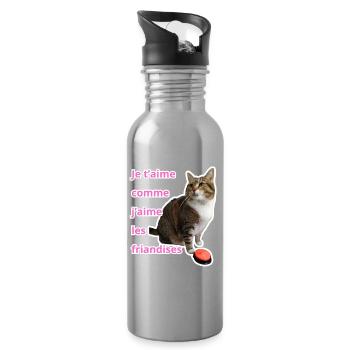 Je t'aime comme j'aime les friandises rose - Gourde avec paille intégrée - argent clair - Droite