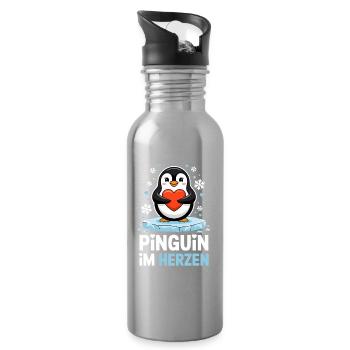  Pinguin Im Herzen Suesser Winter Pinguin Mit Herz - Trinkflasche mit integriertem Trinkhalm - Lightsilver - Rechts