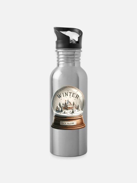 Winterzauber Schneekugel-Dorf - Trinkflasche mit integriertem Trinkhalm - Lightsilver