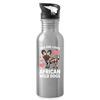 Cadeau amusant des expressions du chien sauvage africain - Gourde avec paille intégrée - argent clair - Droite
