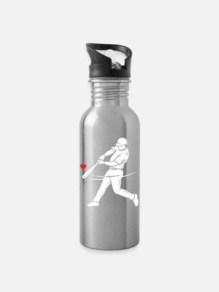 Baseball Schlagmann Silhouette Herz - Trinkflasche mit integriertem Trinkhalm - Lightsilver