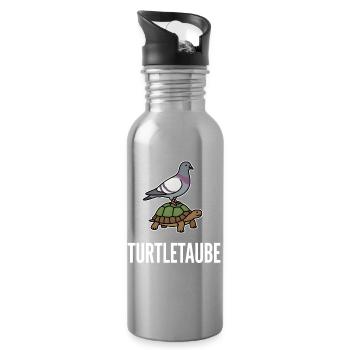 Turtle Dove, Funny Pun, Pigeon, Turtle - Water bottle with straw - silver - Right