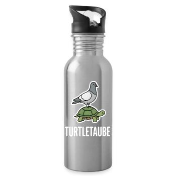 Turtle Dove, Funny Pun, Pigeon, Turtle - Water bottle with straw - silver - Right