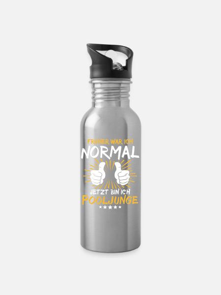 Pooljunge Spruch - Trinkflasche mit integriertem Trinkhalm - Lightsilver