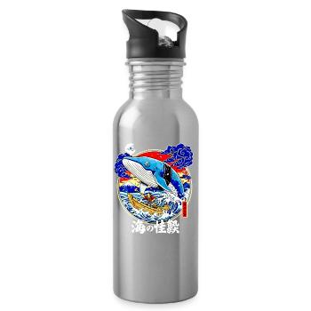 Sushi Whale Japanese Art Big Wave Fuji - Water bottle with straw - silver - Right