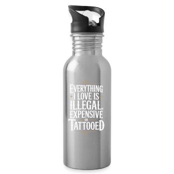 Everything I Love Is Tattooed Tätowiert Tattoo - Trinkflasche mit integriertem Trinkhalm - Lightsilver - Rechts