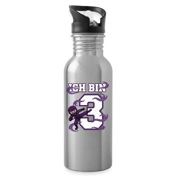Ich bin 3 Ninja 3. Geburtstag Lila Karate - Trinkflasche mit integriertem Trinkhalm - Lightsilver - Rechts