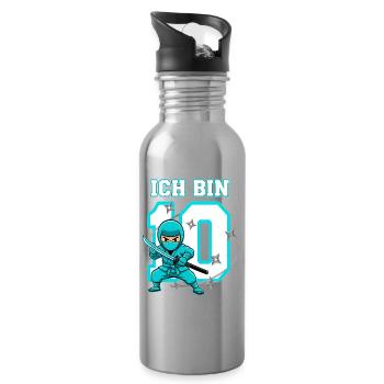 Je suis 10 ninjas 10e anniversaire turquoise - Gourde avec paille intégrée - argent clair - Droite