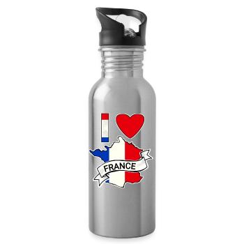 Frankreich - Flagge - Karte - Trinkflasche mit integriertem Trinkhalm - Lightsilver - Rechts
