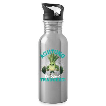 Kraftsport ACHTUNG EIN LAUCH TRAINIERT Lustig - Trinkflasche mit integriertem Trinkhalm - Lightsilver - Rechts