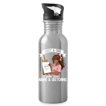 Nur Ein Mädchen, Das Anime Liebt Und Afro Zeichnet - Trinkflasche mit integriertem Trinkhalm - Lightsilver - Rechts