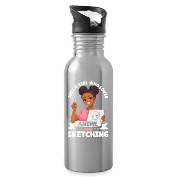 Nur Ein Mädchen, Das Anime Liebt Und Afro Zeichnet - Trinkflasche mit integriertem Trinkhalm - Lightsilver - Rechts