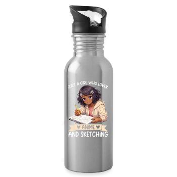 Nur Ein Mädchen, Das Anime Liebt Und Afro Zeichnet - Trinkflasche mit integriertem Trinkhalm - Lightsilver - Rechts