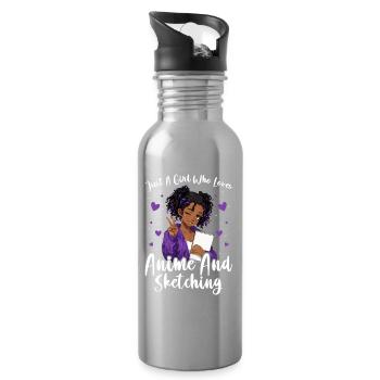 Nur Ein Mädchen, Das Anime Liebt Und Afro Zeichnet - Trinkflasche mit integriertem Trinkhalm - Lightsilver - Rechts