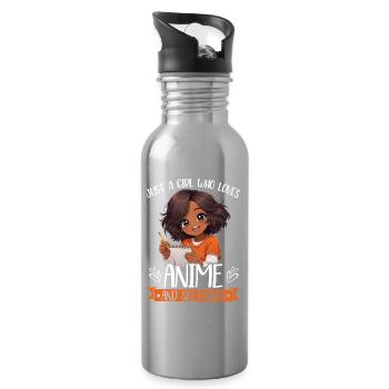Nur Ein Mädchen, Das Anime Liebt Und Afro Zeichnet - Trinkflasche mit integriertem Trinkhalm - Lightsilver - Rechts