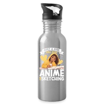 Nur Ein Mädchen, Das Anime Liebt Und Afro Zeichnet - Trinkflasche mit integriertem Trinkhalm - Lightsilver - Rechts