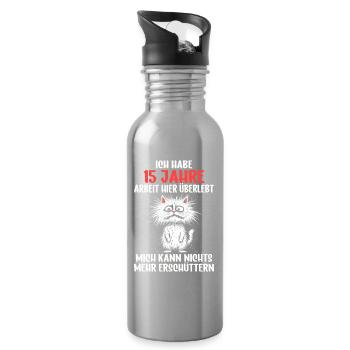 15 Year Company Anniversary Service Anniversary Work - Water bottle with straw - silver - Right