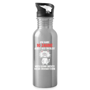 10 Year Company Anniversary Service Anniversary Work - Water bottle with straw - silver - Right