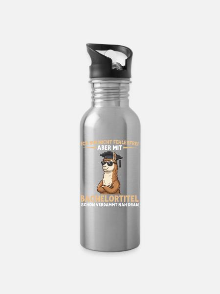 Bachelor Lama mit Doktorhut Bachelortitel - Trinkflasche mit integriertem Trinkhalm - Lightsilver