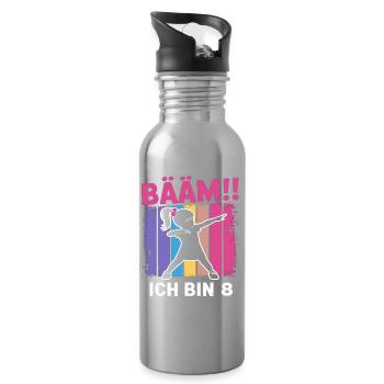 Bääm J’ai 8 ans, fille du dab, 8e anniversaire - Gourde avec paille intégrée - argent clair - Droite
