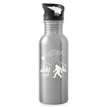 Bigfoot Alien Abduction Sasquatch UFO Spaceship - Water bottle with straw - silver - Right