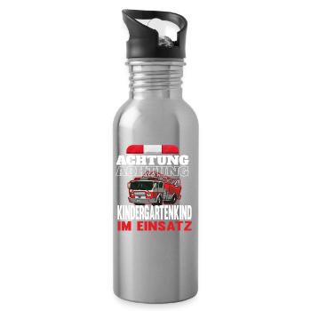 Achtung Kindergarten im Einsatz - Trinkflasche mit integriertem Trinkhalm - Lightsilver - Rechts