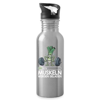 Gewichtheber MUSKELN WERDEN GELADEN Lustiges - Trinkflasche mit integriertem Trinkhalm - Lightsilver - Rechts
