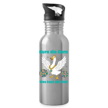 Disco Gans: Hura die Gans, was kost die Welt! - Trinkflasche mit integriertem Trinkhalm - Lightsilver - Rechts