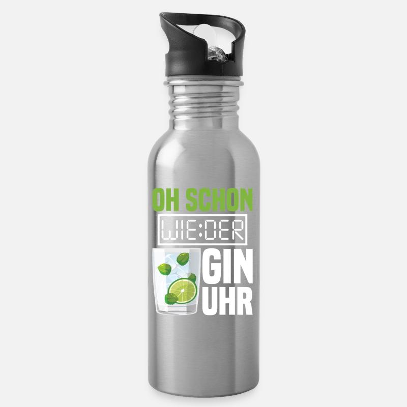 Gin Uhr - Trinkflasche mit integriertem Trinkhalm - Lightsilver