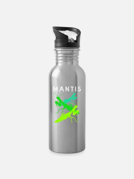 Gottesanbeter Gottesanbeterin Mantis - Trinkflasche mit integriertem Trinkhalm - Lightsilver