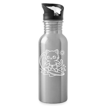 Kawaii Cat Surfer - Water bottle with straw - silver - Right