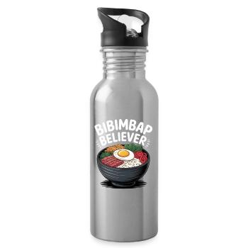 Bibimbap Fan | Corée, bol de riz, gourmet - Gourde avec paille intégrée - argent clair - Droite