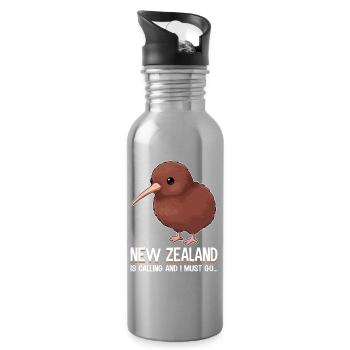 Neuseeland ruft und ich muss Kiwi - Trinkflasche mit integriertem Trinkhalm - Lightsilver - Rechts