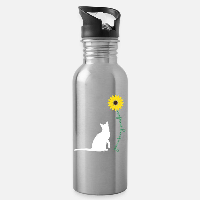 You Are My Sunshine Sunflower Script Floral Design - Water bottle with straw - silver