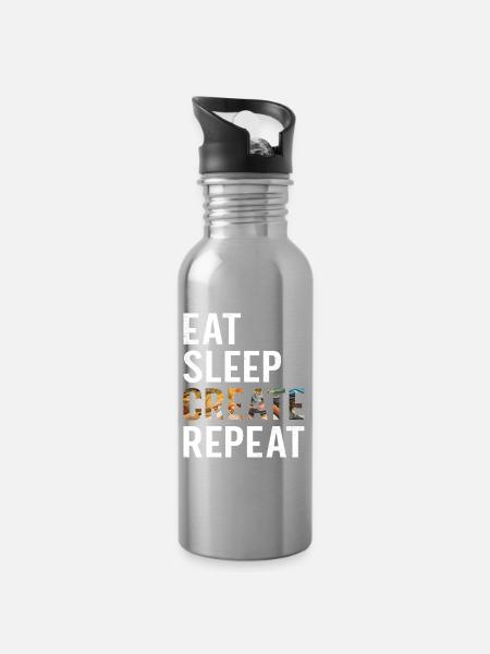 Funny Artist Painter Eat Sleep Create Repeat Draw - Trinkflasche mit integriertem Trinkhalm - Lightsilver
