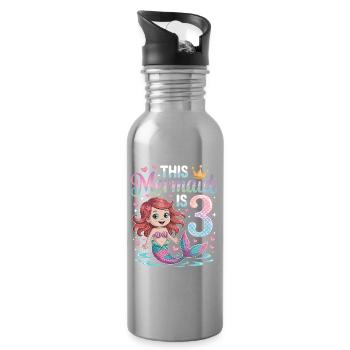 Meerjungfrau 3. Geburtstag 3 Jahre - Trinkflasche mit integriertem Trinkhalm - Lightsilver - Rechts