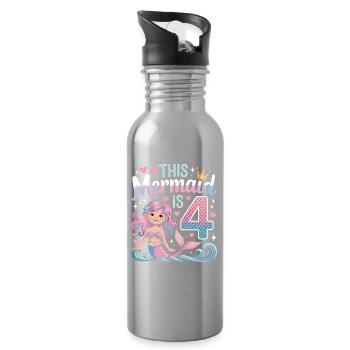 Meerjungfrau 4. Geburtstag 4 Jahre - Trinkflasche mit integriertem Trinkhalm - Lightsilver - Rechts