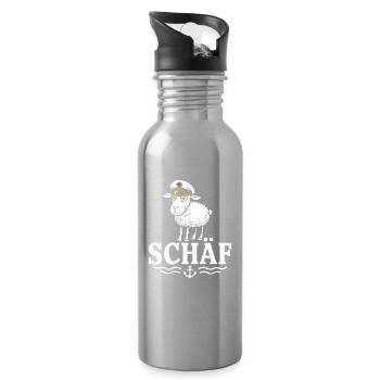  Schäf Lustiges Schaf Kapitän für Segler Seefahrer - Trinkflasche mit integriertem Trinkhalm - Lightsilver - Rechts