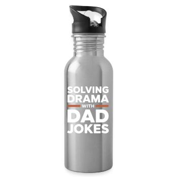 Drama lösen mit Dad Jokes | Papa Humor - Trinkflasche mit integriertem Trinkhalm - Lightsilver - Rechts