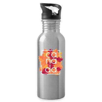 Canada Autumn Maple Leaves Design - Water bottle with straw - silver - Right