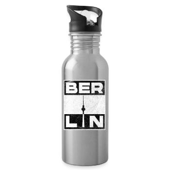 Berlin TV Tower Minimalist Graphic - Water bottle with straw - silver - Right
