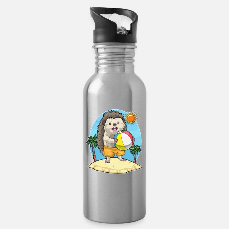 Igel Strand Wasserball Sommer - Trinkflasche mit integriertem Trinkhalm - Lightsilver