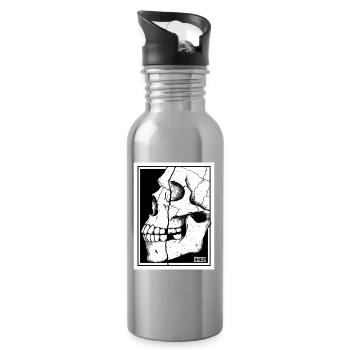 Broken Skull Portrait - Water bottle with straw - silver - Right