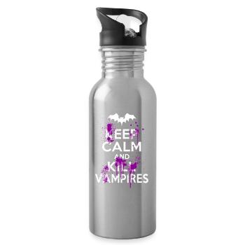 Keep Calm And Kill Funny Witty Vampires - Water bottle with straw - silver - Right
