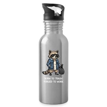 Born to Trash Forced to Work Raccoon - Water bottle with straw - silver - Right