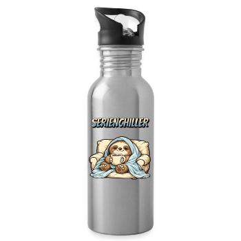 Faultier Serienchiller Wortspiel Spruch - Trinkflasche mit integriertem Trinkhalm - Lightsilver - Rechts