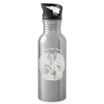 Phoenix Rising – Pure White - Water bottle with straw - silver - Right