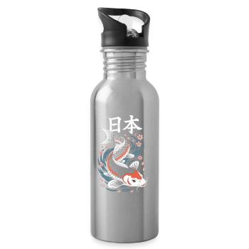 Chemise Koi Fish Japan avec des fleurs de cerisier - Gourde avec paille intégrée - argent clair - Droite