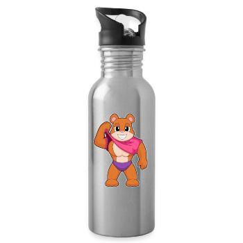 Bear Bodybuilder Bodybuilding Sport - Gourde avec paille intégrée - argent clair - Droite